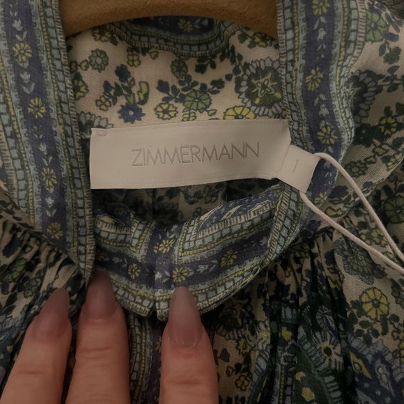 ZIMMERMANN OTTIE LINEN BILLOW BLOUSE GREEN PAISLEY - Picture 14 of 14